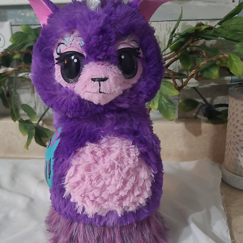 Hatchimals Purple Lama Plush Spin Master Glitter Eyes See Video